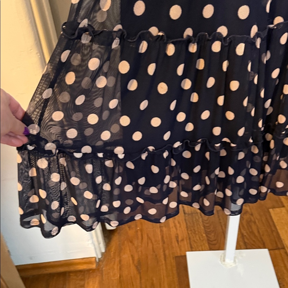 Kate And Lily Navy Polka Dot Midi Dress with Sheer Short Sleeves 6P - Picture 7 of 9